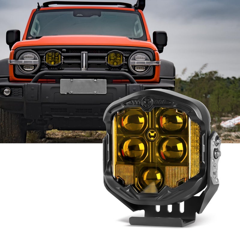 NKCELL POWER 7 Inch LED Offroad Driving Light 95W 10800LM Amber DRL Combo Beam Pod Bumper Fog Working Side Shooter Light for Jeep Pickup Truck SUV UTV etc 1PC No Harness Kit