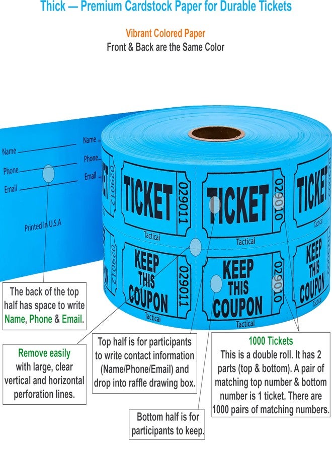 Tacticai 1000 Blue Raffle Tickets ( ), Double Roll, 2" X 2" Ticket For Events, Entry, Class Reward, Fundraiser & Prizes - Image 2