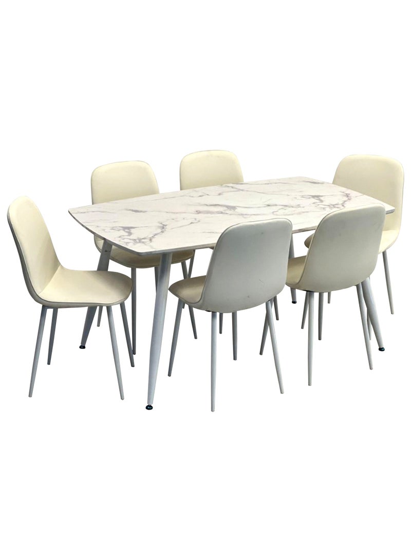 Living 7 Pieces Luxurious Wooden Dining Tables With 6 Chair 150*90*75 CM - Image 2