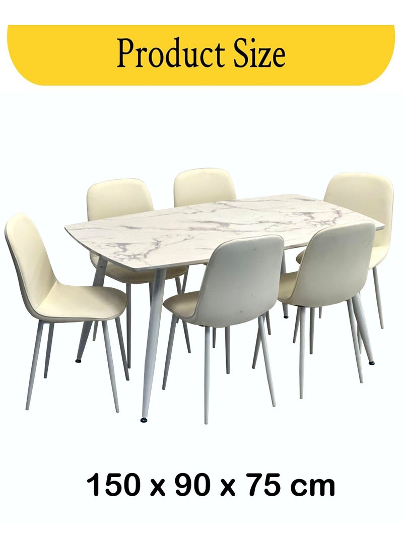 Living 7 Pieces Luxurious Wooden Dining Tables With 6 Chair 150*90*75 CM - Image 3