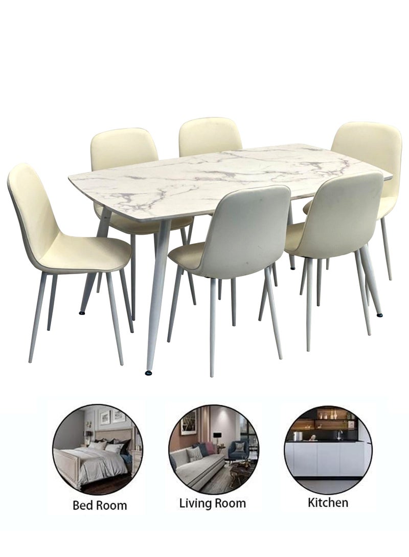 Living 7 Pieces Luxurious Wooden Dining Tables With 6 Chair 150*90*75 CM - Image 4