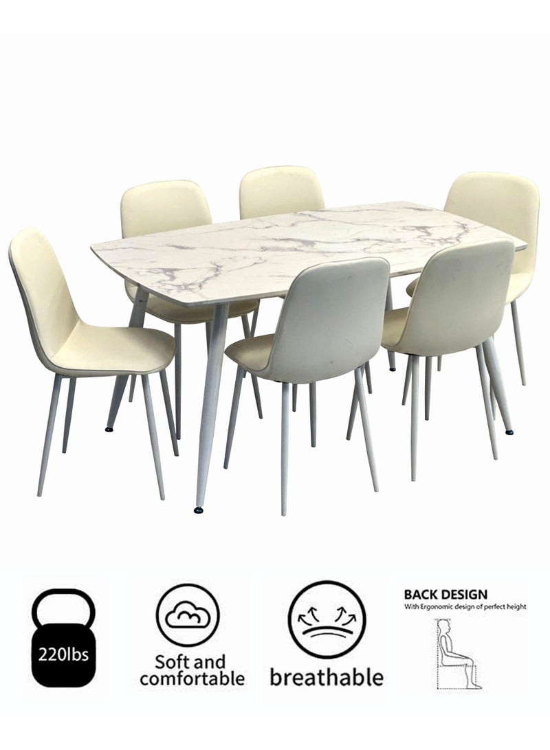 Living 7 Pieces Luxurious Wooden Dining Tables With 6 Chair 150*90*75 CM - Image 5