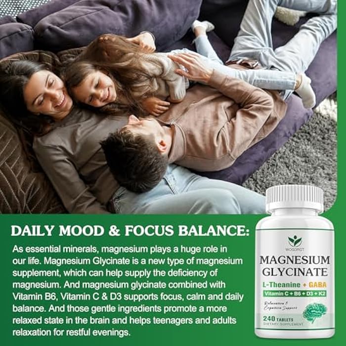 WOGORGT Magnesium Glycinate and L-Theanine Supplement - Relaxation & Cognition Support - 400mg Magnesium Supplement with L-Theanine, GABA, Chamomile, B6, D3 & K2 for Adults & Teens, Vegan - 240 Tablets - Image 4