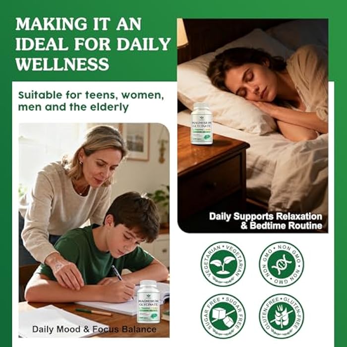 WOGORGT Magnesium Glycinate and L-Theanine Supplement - Relaxation & Cognition Support - 400mg Magnesium Supplement with L-Theanine, GABA, Chamomile, B6, D3 & K2 for Adults & Teens, Vegan - 240 Tablets - Image 5