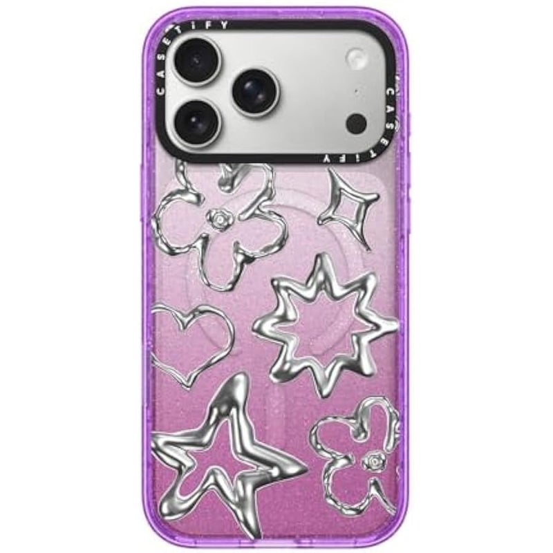 Casetify Impact iPhone 17 Pro Max Case 【Slim/Compatible with Magsafe / 8.2 ft. 4X Military Grade Drop Protection】 - Chrome Doodles - Glitter Purple - Image 1