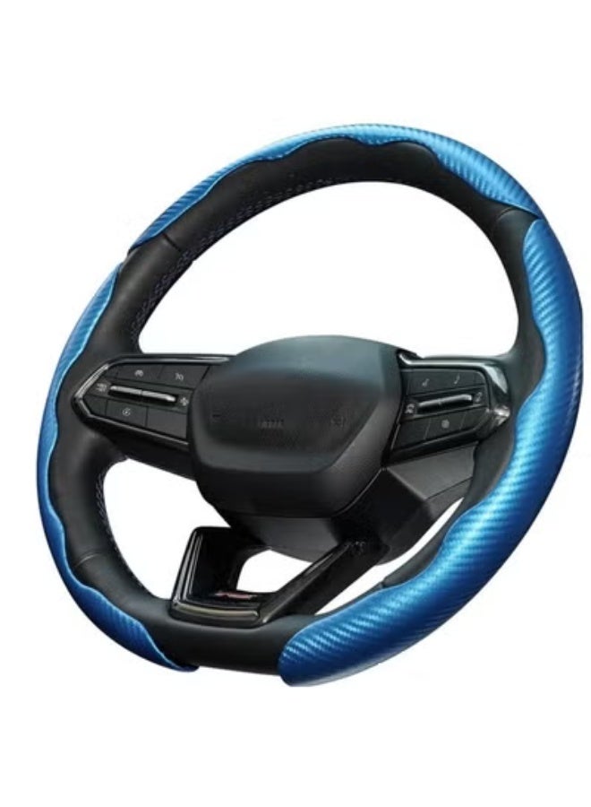 COYO 3pcs Carbon Fiber Anti-Skid Steering Wheel Cover, Segmented & Butterfly Design, Universal 99% Car Wheel Cover Protector, Blue - Image 3