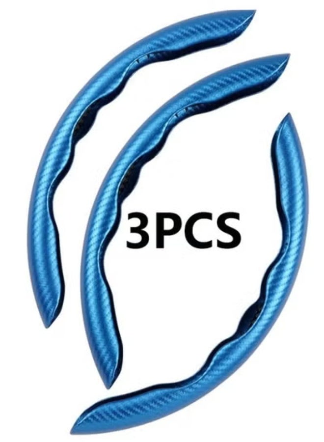 COYO 3pcs Carbon Fiber Anti-Skid Steering Wheel Cover, Segmented & Butterfly Design, Universal 99% Car Wheel Cover Protector, Blue - Image 2