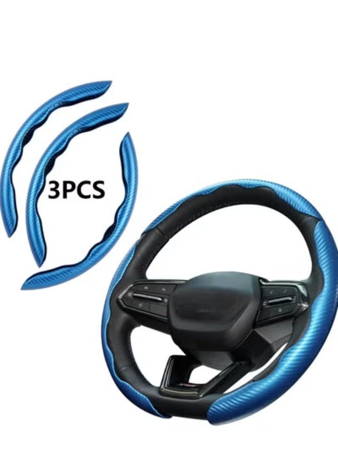 COYO 3pcs Carbon Fiber Anti-Skid Steering Wheel Cover, Segmented & Butterfly Design, Universal 99% Car Wheel Cover Protector, Blue - Image 1