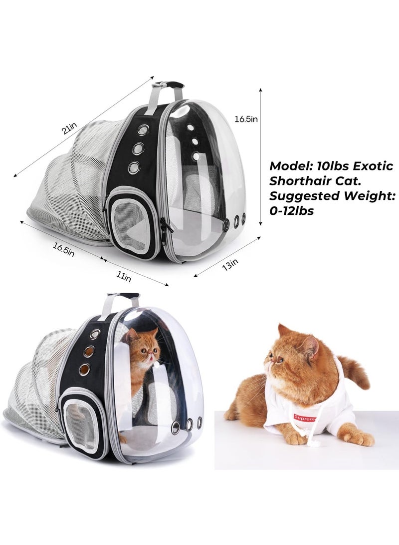 Soofam Bubble Expandable Cat Backpack Pet Travel Carrier with Transparent Hard Window, Breathable Mesh for Travel with Cats and Dogs and Outdoor Use,Black - Image 2
