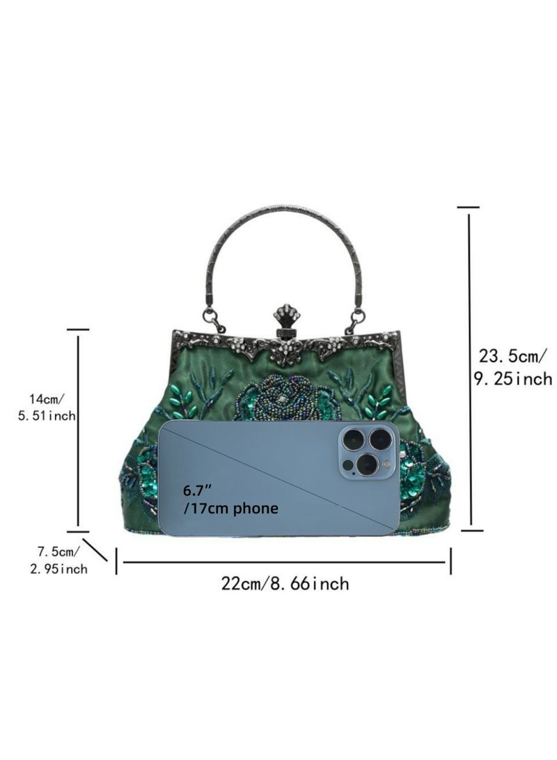 Women's Clutch Evening Bag Women's Handbag Vintage Beaded Bag Shoulder Bag with Removable Chain Perfect for Weddings, Ramadan, Birthdays,Prom Party,Gift For Woman Girl Mother Teacher - Image 2