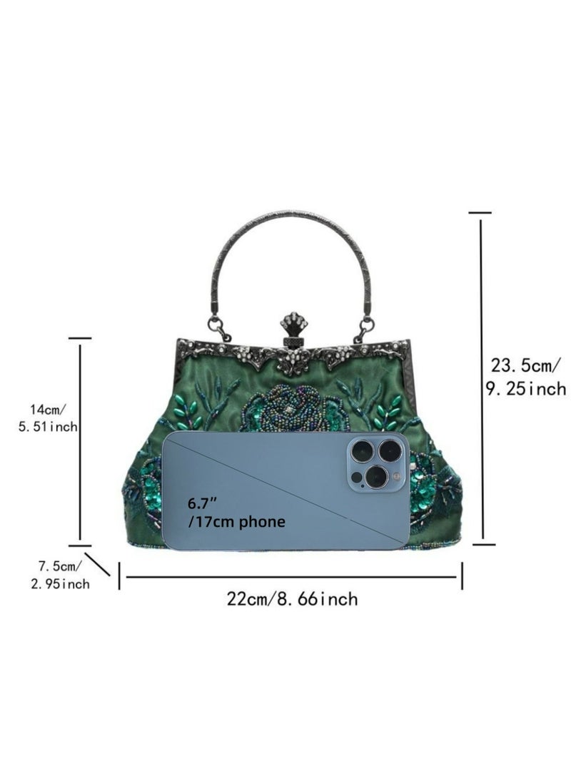 Women's Clutch Evening Bag Women's Handbag Vintage Beaded Bag Shoulder Bag with Removable Chain Perfect for Weddings, Ramadan, Birthdays,Prom Party,Gift For Woman Girl Mother Teacher - Image 5