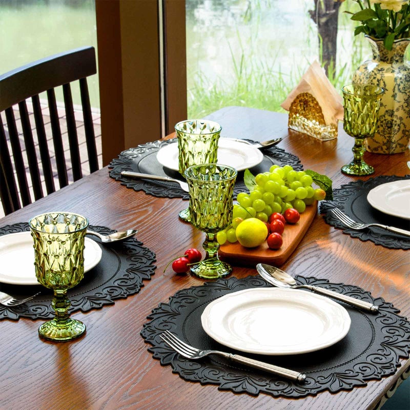 Noctiflorous Round Faux Leather 15 Inch Placemats Set of 6 Waterproof Wipeable Heat Resistant Tablemat for Dining Table Kitchen Non Slip Washable Oilproof Table Place Mat for Indoor Outdoor(Black, 6) - Image 5