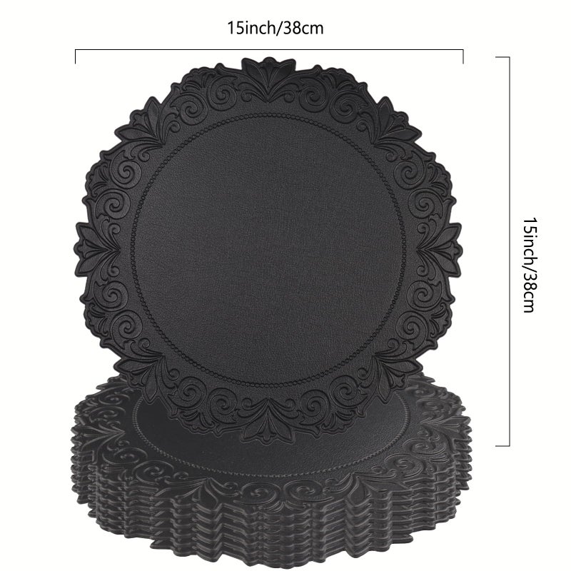 Noctiflorous Round Faux Leather 15 Inch Placemats Set of 6 Waterproof Wipeable Heat Resistant Tablemat for Dining Table Kitchen Non Slip Washable Oilproof Table Place Mat for Indoor Outdoor(Black, 6) - Image 1