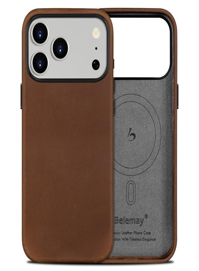 Belemay Handcrafted Crazy Horse Leather Case for iPhone 17 Pro Max, Compatible with MagSafe, Vintage Aesthetic, Two-Tone Effect, Unique Patina, Camera Control Button Coverage (6.9"), Vintage Brown - Image 1