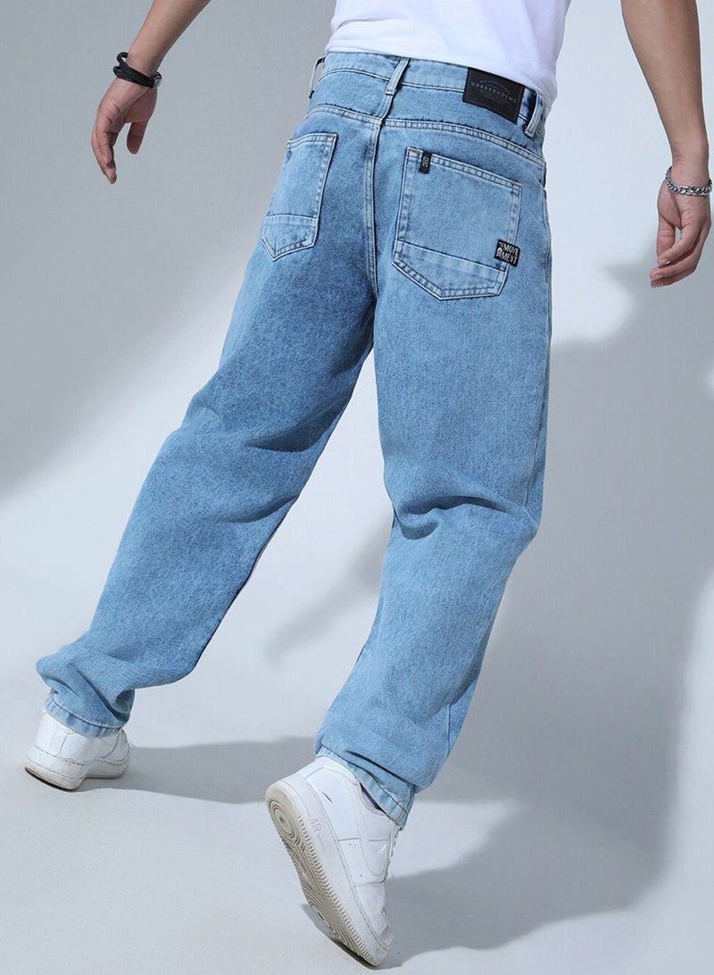 Hubberholme Men's Indigo 100% Cotton Solid Pattern Full Length Straight Fit Jeans - Image 3