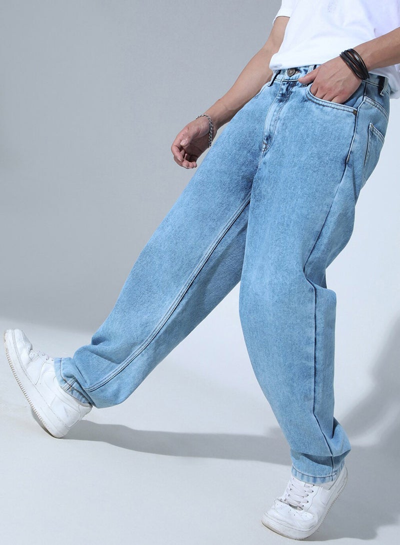 Hubberholme Men's Indigo 100% Cotton Solid Pattern Full Length Straight Fit Jeans - Image 2