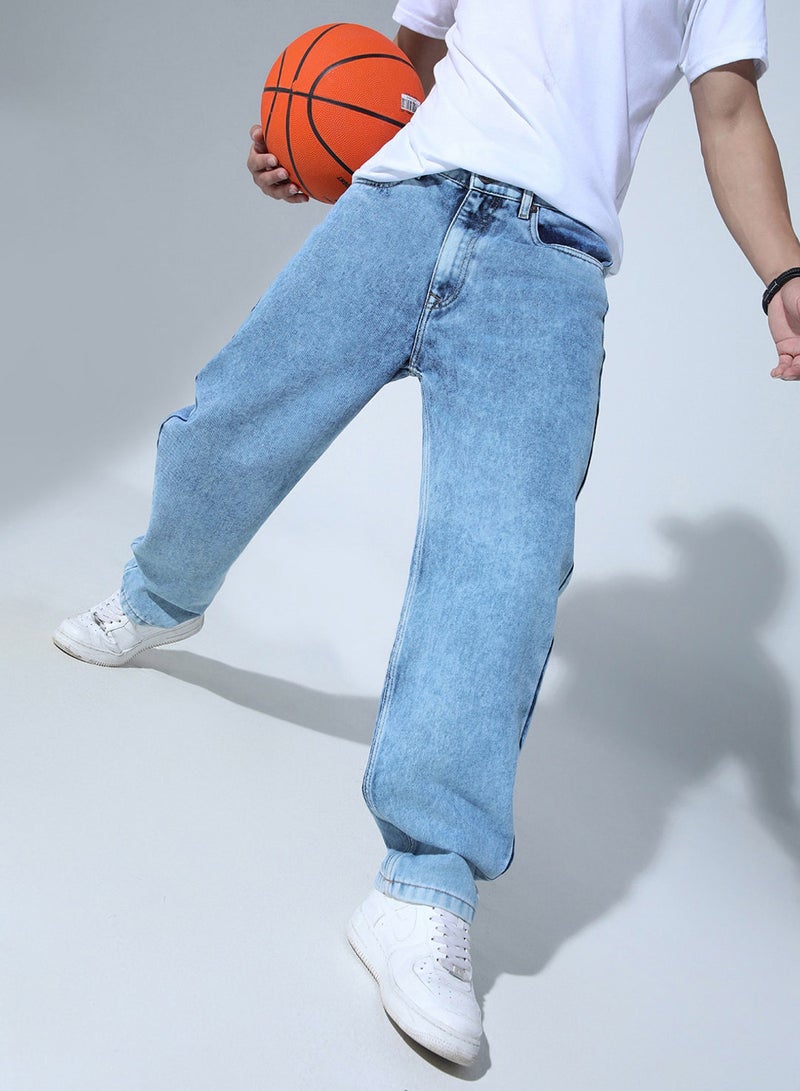 Hubberholme Men's Indigo 100% Cotton Solid Pattern Full Length Straight Fit Jeans - Image 4