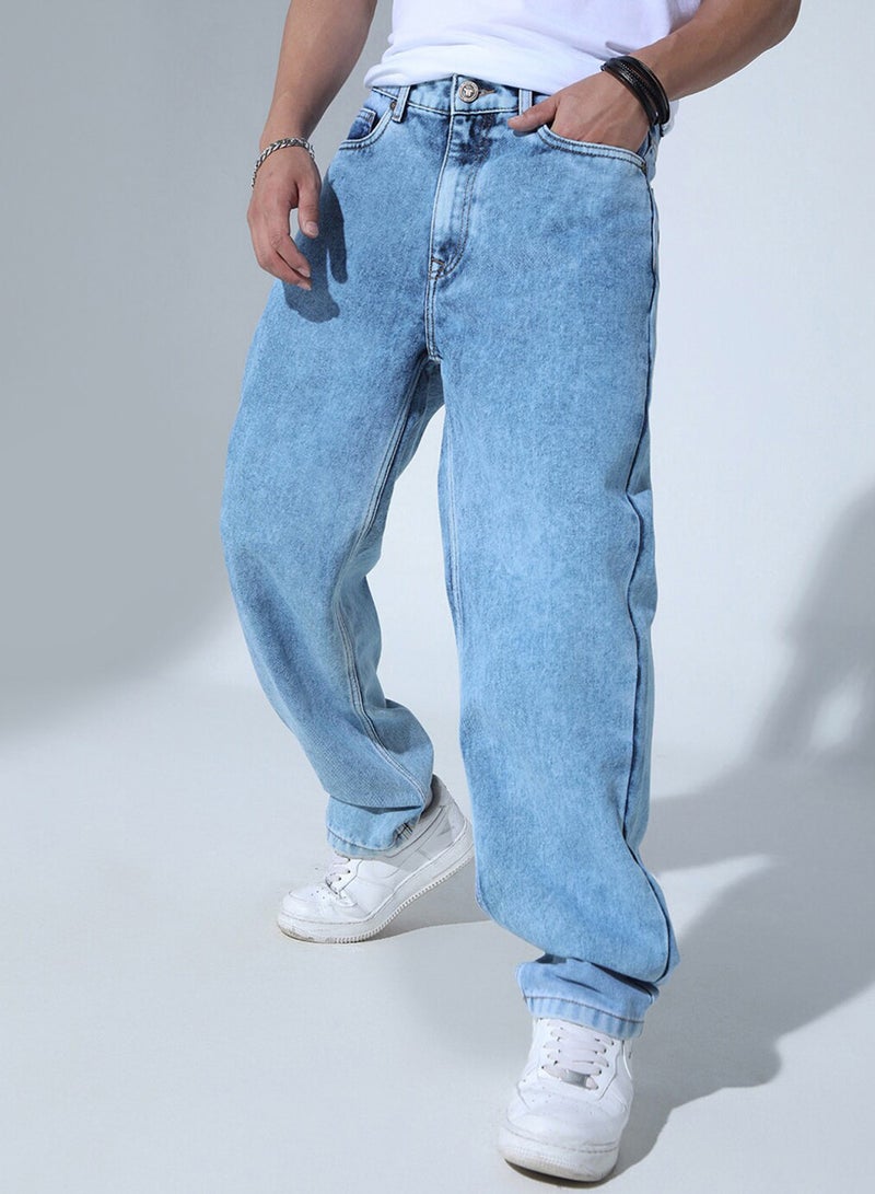 Hubberholme Men's Indigo 100% Cotton Solid Pattern Full Length Straight Fit Jeans - Image 1