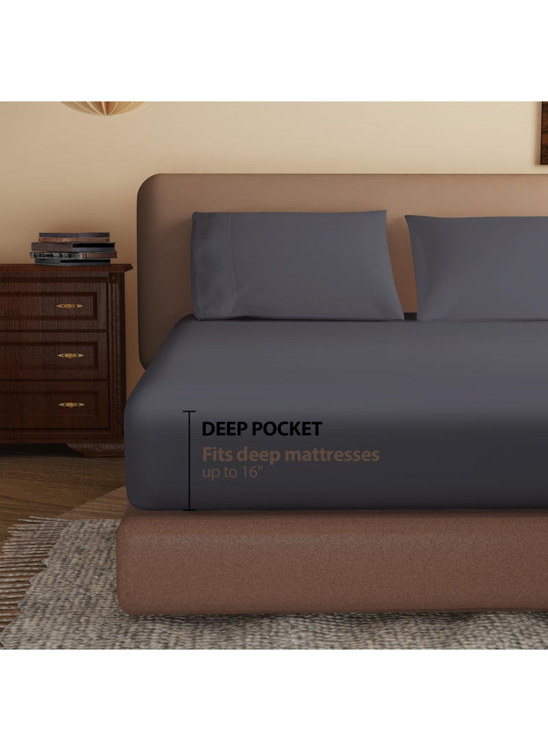 Zaizaihome 100% Egyptian Cotton Fitted Sheet Twin XL/Split King Size  600 Thread Count 16"" Deep Pocket Sheet  Soft & Elastic Sateen Weave Bottom Sheet for Home (Dark Grey 1 Pack Fitted Sheet Only  Twin XL)  - Image 3
