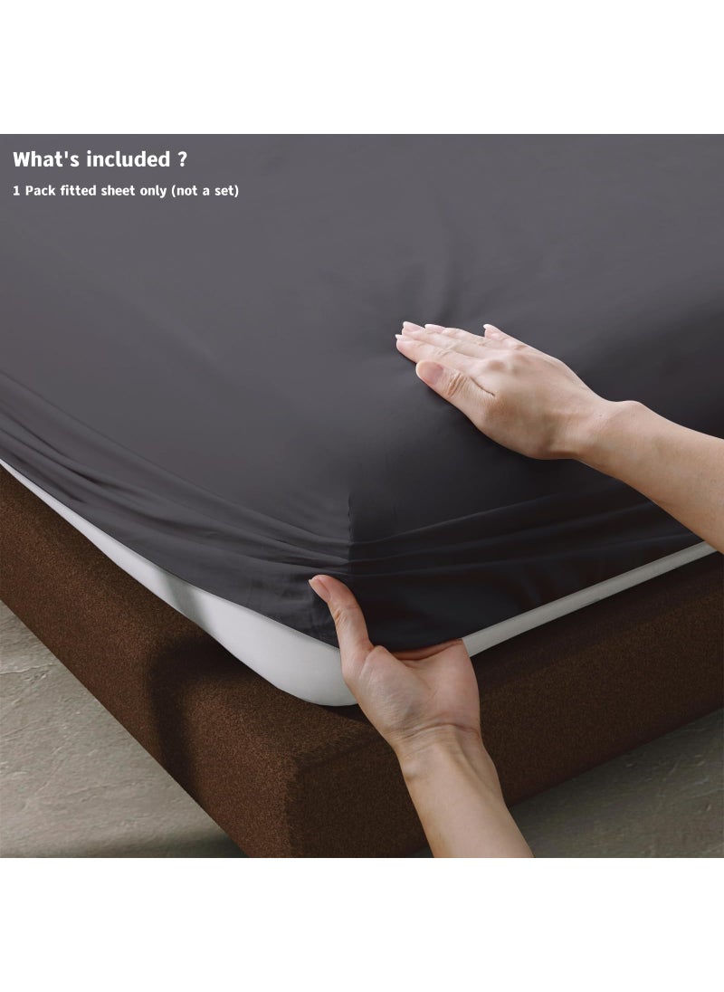 Zaizaihome 100% Egyptian Cotton Fitted Sheet Twin XL/Split King Size  600 Thread Count 16"" Deep Pocket Sheet  Soft & Elastic Sateen Weave Bottom Sheet for Home (Dark Grey 1 Pack Fitted Sheet Only  Twin XL)  - Image 5