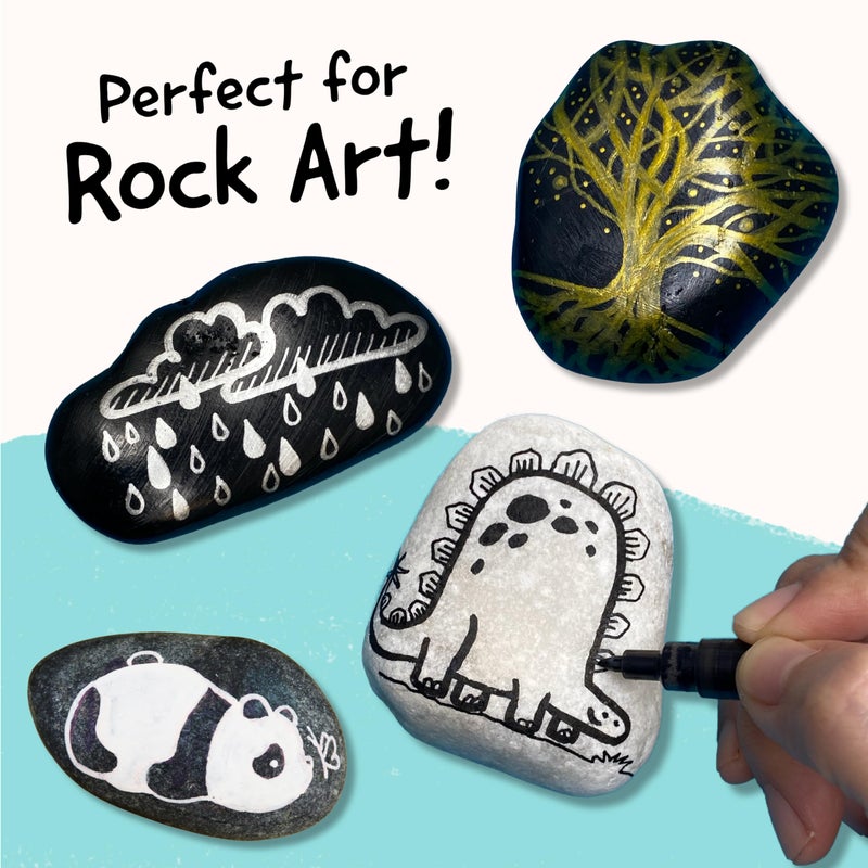 Funcils 4 Dual Tip Acrylic Paint Pens - Fine Tip & Medium, Permanent & Waterproof - Acrylic Paint Markers for Rock Painting, Canvas, Wood, Ceramic, Glass, Fabric, Metal - White, Black, Gold & Silver - Image 3
