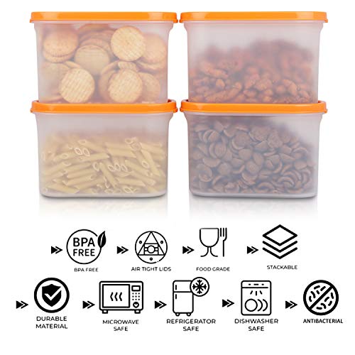 Cutting EDGE 1200ml Anti-Microbial Seal Plastic Storage Container Set of 4, BPA-Free & Leak-Proof, Stackable & Nestable, Reusable Food Organizers For Kitchen, Pantry, Fridge & Meal Prep (Orange) - Image 3