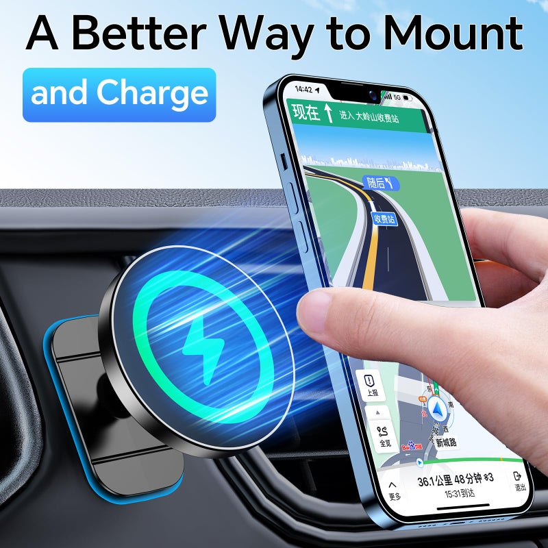 Coolpow for Magsafe Car Mount Chargerã€100% Stableã€‘15W Magsafe Car Charger Magnetic Phone Holders for Your Car Accessories for Women Men Car Phone Holder Wireless Car Charger for iPhone 17 16 15 14 13 - Image 4