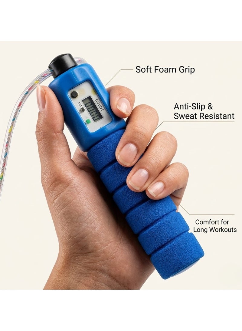 Digital Jump Rope with Counter, Adjustable Skipping Rope for Men, Women, Kids, Fitness Speed Rope with Foam Handles for Weight Loss, Cardio Workout, Home, Gym Equipment (Multicolour) - Image 2