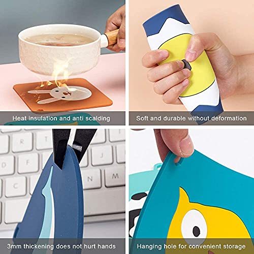 SHIDHMI Silicone Hot Pads, Non-Slip Round Coaster, Cup Insulation Mat, Tableware Insulation Pad, Multi-Use Creative Cartoon Silicone Hot Resistant Dish Mat, for Kitchen Mats, Table Mats (Set of 4) - Image 4