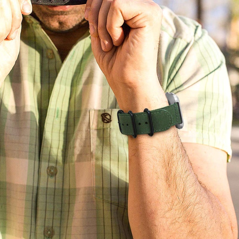 FINTIE Bands Compatible with Fitbit Versa 2/1 / Lite Edition, Soft Nylon Replacement Strap Wristband Accessories (Olive) - Image 2