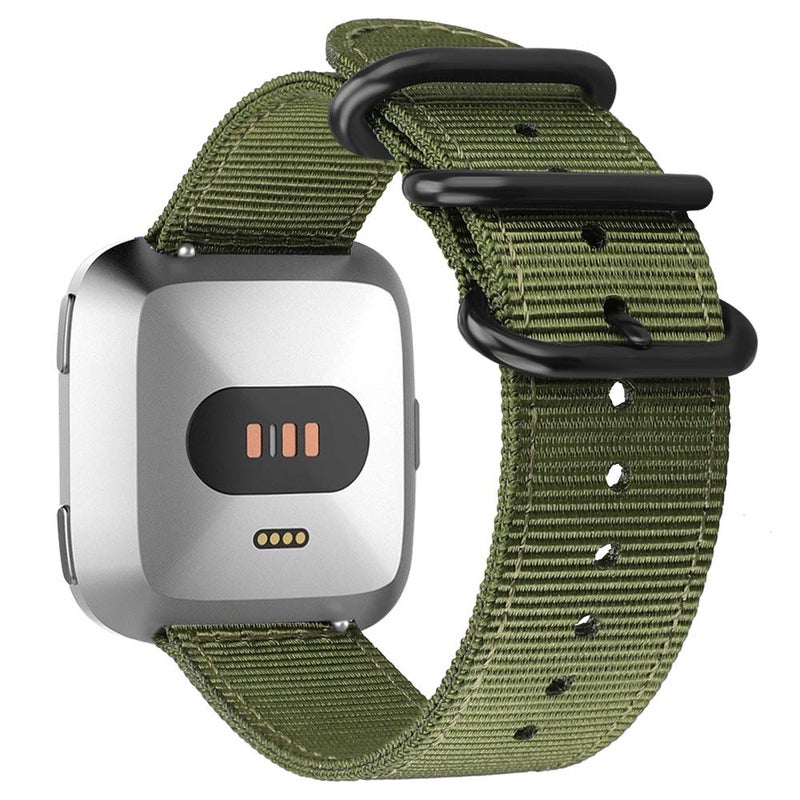 FINTIE Bands Compatible with Fitbit Versa 2/1 / Lite Edition, Soft Nylon Replacement Strap Wristband Accessories (Olive) - Image 1