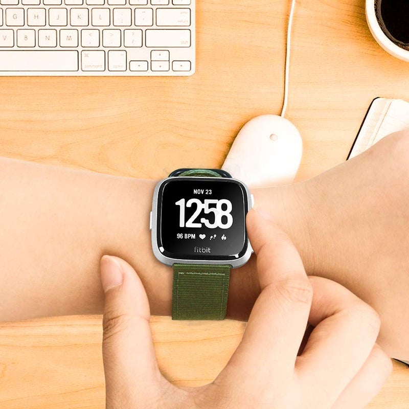 FINTIE Bands Compatible with Fitbit Versa 2/1 / Lite Edition, Soft Nylon Replacement Strap Wristband Accessories (Olive) - Image 3