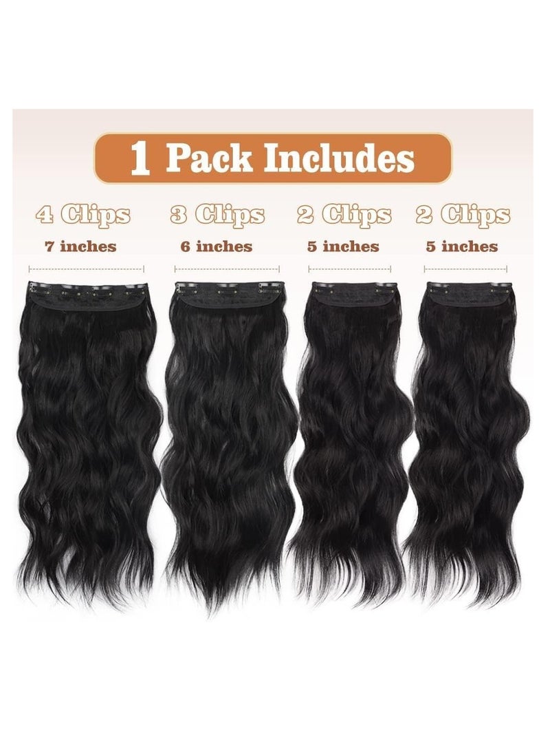 إستيل وصلات شعر بمشبك للنساء، قطع شعر من الألياف بمشبك سميك على وصلات شعر بلاستيكية مع مشابك غير مرئية للسيدات، 4 قطع باللون الأسود الطبيعي - Image 2