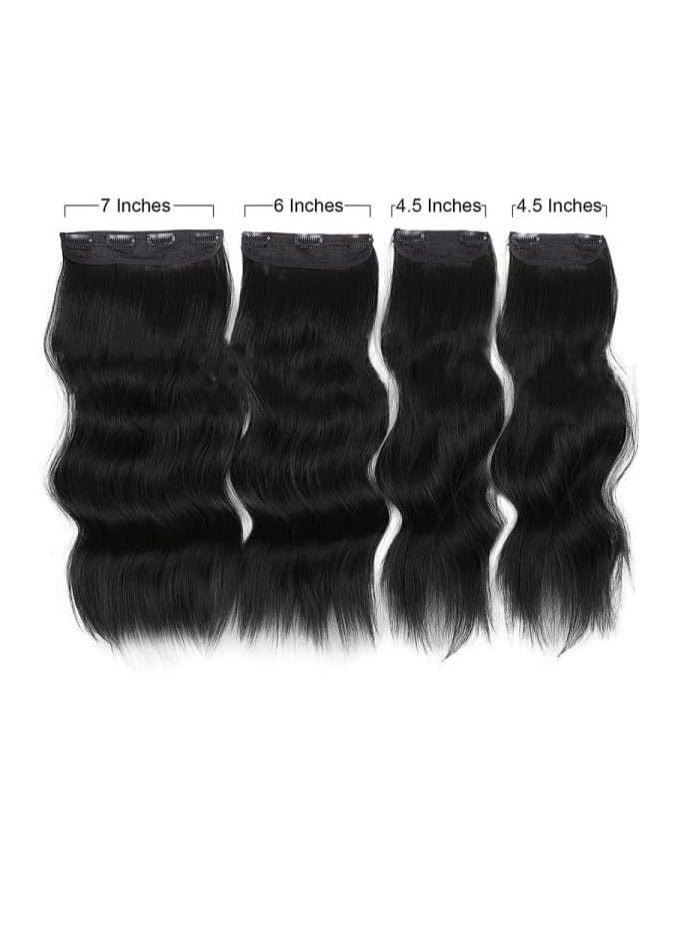 إستيل وصلات شعر بمشبك للنساء، قطع شعر من الألياف بمشبك سميك على وصلات شعر بلاستيكية مع مشابك غير مرئية للسيدات، 4 قطع باللون الأسود الطبيعي - Image 3