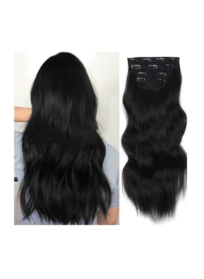 إستيل وصلات شعر بمشبك للنساء، قطع شعر من الألياف بمشبك سميك على وصلات شعر بلاستيكية مع مشابك غير مرئية للسيدات، 4 قطع باللون الأسود الطبيعي - Image 4