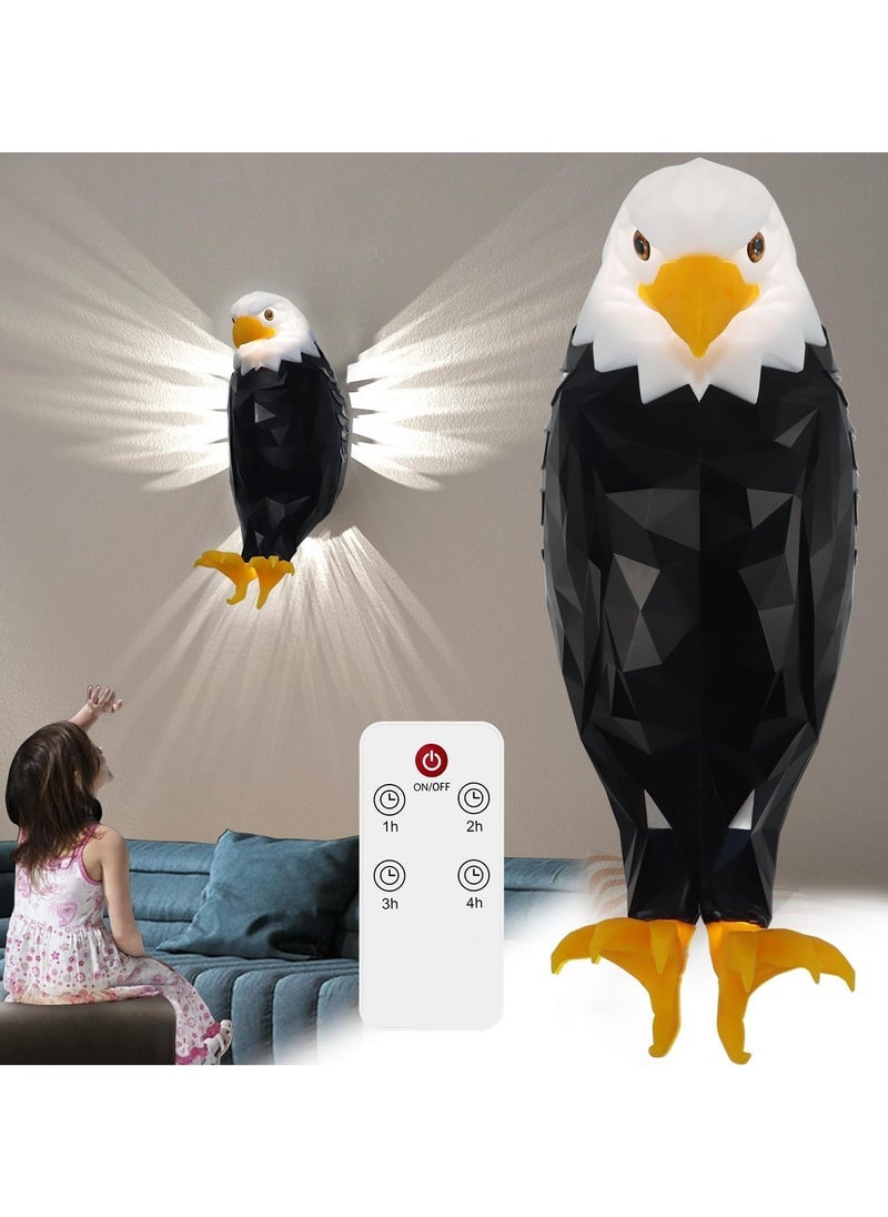 TIGER Bald Eagle Wall Lamp – Magnetic LED Light with Remote Control | USB Rechargeable & Battery Operated Decorative Wall Mount Light | Creative 3D Indoor Night Lamp for Bedroom, Living Room, Office, Hallway | Easy Installation, Modern Wall Decor - Image 1