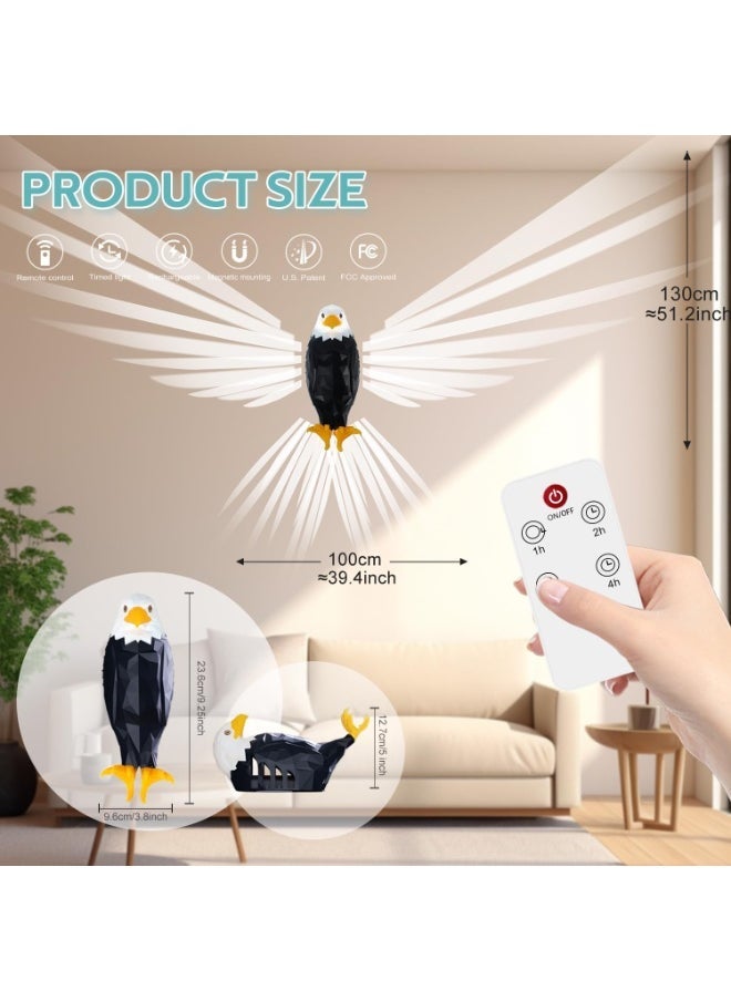 TIGER Bald Eagle Wall Lamp – Magnetic LED Light with Remote Control | USB Rechargeable & Battery Operated Decorative Wall Mount Light | Creative 3D Indoor Night Lamp for Bedroom, Living Room, Office, Hallway | Easy Installation, Modern Wall Decor - Image 3