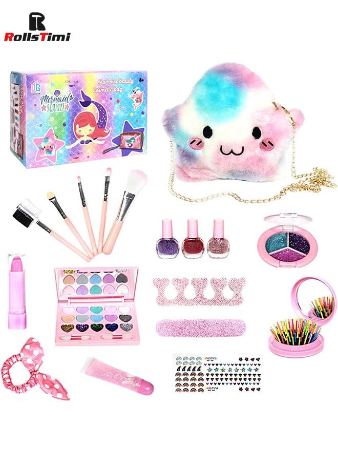 RollsTimi  Kids Makeup Kit for Girls, Washable and Safe & Non-Toxic Real Makeup Beauty Toys Set with Stylish Bag - Image 1