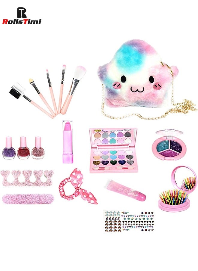 RollsTimi  Kids Makeup Kit for Girls, Washable and Safe & Non-Toxic Real Makeup Beauty Toys Set with Stylish Bag - Image 2