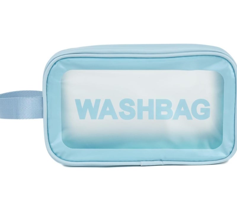 حقيبة أدوات تجميل شفافة، حقيبة مكياج، حقيبة سفر شفافة للنساء والفتيات (مقاس متوسط، لون أزرق فاتح) - Image 1