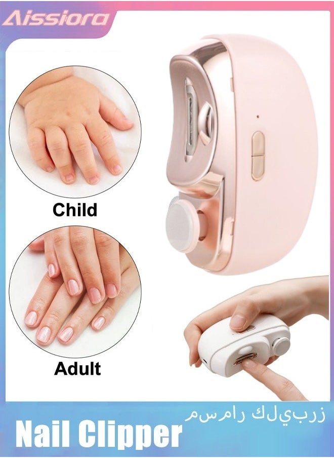 Aissiora Electric Nail Clippers 2 in 1 Portable Rechargeable Electric Polishing Automatic Nail Clippers Pro with Light Safety Fingernail Trimmer for Newborn Infant Toddler or Adults Fingernails Care Pink  - Image 1