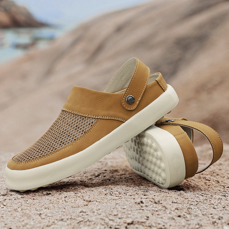 2025 Korean Style Fashionable Slip-On Flat Fashion Casual Large Size Breathable Mesh Sandals For Men - Image 4
