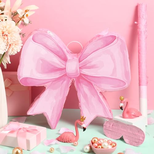 Threan Bow Piata Bow Party Piata with Bat Stick Blindfold Mask Conquette Birthday Centerpieces Decorations for Bridal Shower Wedding Anniversary Engagement SuppliesPink - Image 5