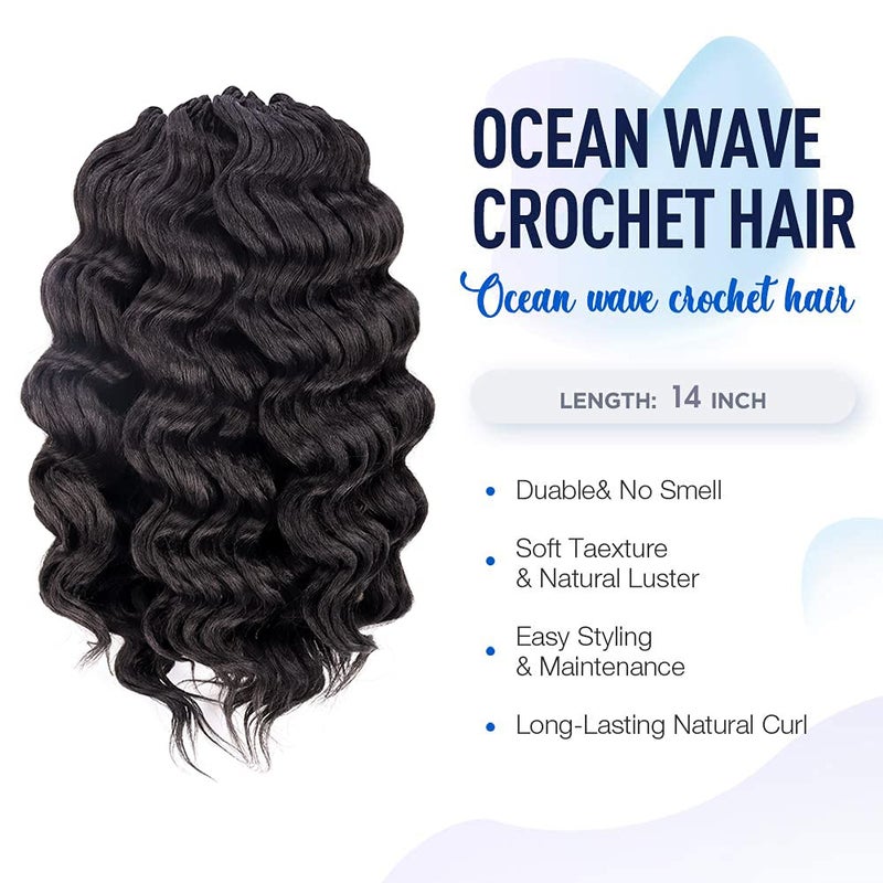 ToyoTree Ocean Wave Crochet Hair - 14 Inch 8 Packs Dark Brown Mid-Length Curly Deep Wave Crochet Hair, Synthetic Ocean Wave Braiding Hair Extensions (14 Inch,#2-8P) - Image 2