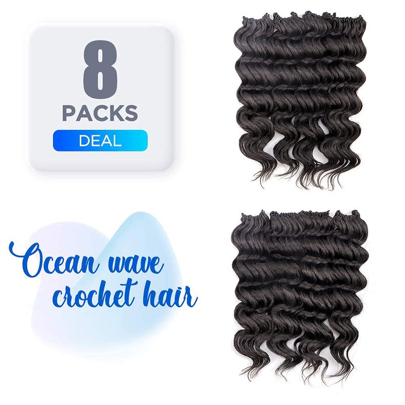 ToyoTree Ocean Wave Crochet Hair - 14 Inch 8 Packs Dark Brown Mid-Length Curly Deep Wave Crochet Hair, Synthetic Ocean Wave Braiding Hair Extensions (14 Inch,#2-8P) - Image 3