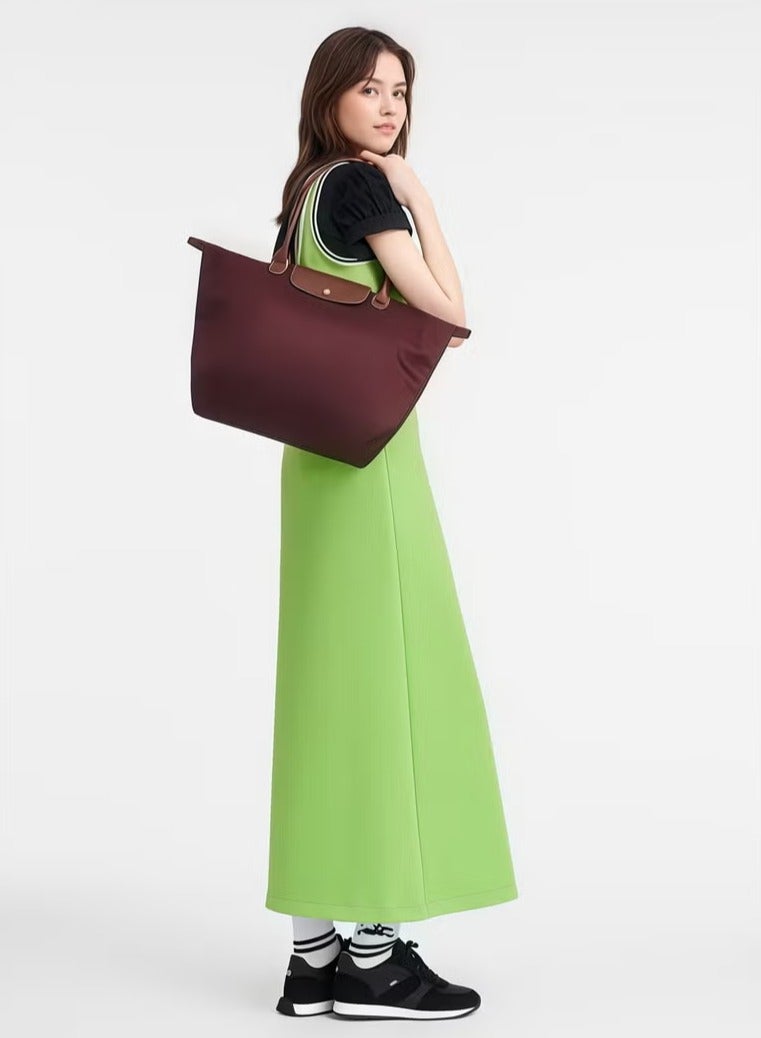 Longchamp Women’s Camera Shoulder Bag | Large Capacity Tote | Recycled Polyamide Canvas | Leather Trim | Zip Closure | 28cm Claret - Image 2