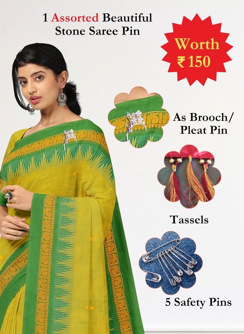 NandaVanam Women's Chettinad Cotton Saree with Blouse | Chettinad Cotton Sarees with Peacock Border | Soft, Comfort, Chettinad Pure Cotton Sarees | Handloom Sarees for Women (Greencross) - Image 3