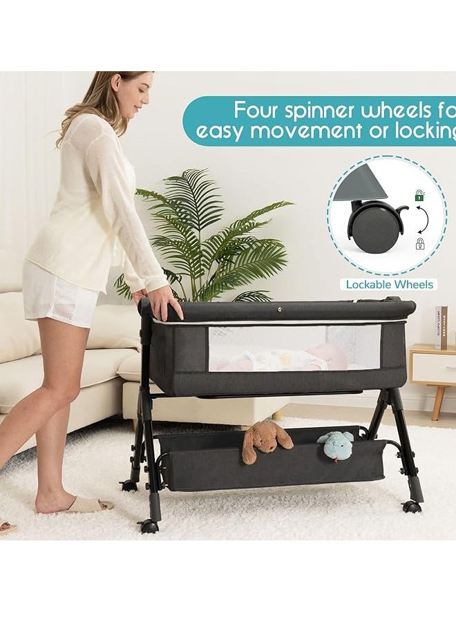 جو توي سرير محمول Bassinet للطفل، 3 في 1 Bassinet السرير النوم مع العجلات، Mosquito Net، قابلة للطي سرير الطفل حديثي الولادة - Image 3