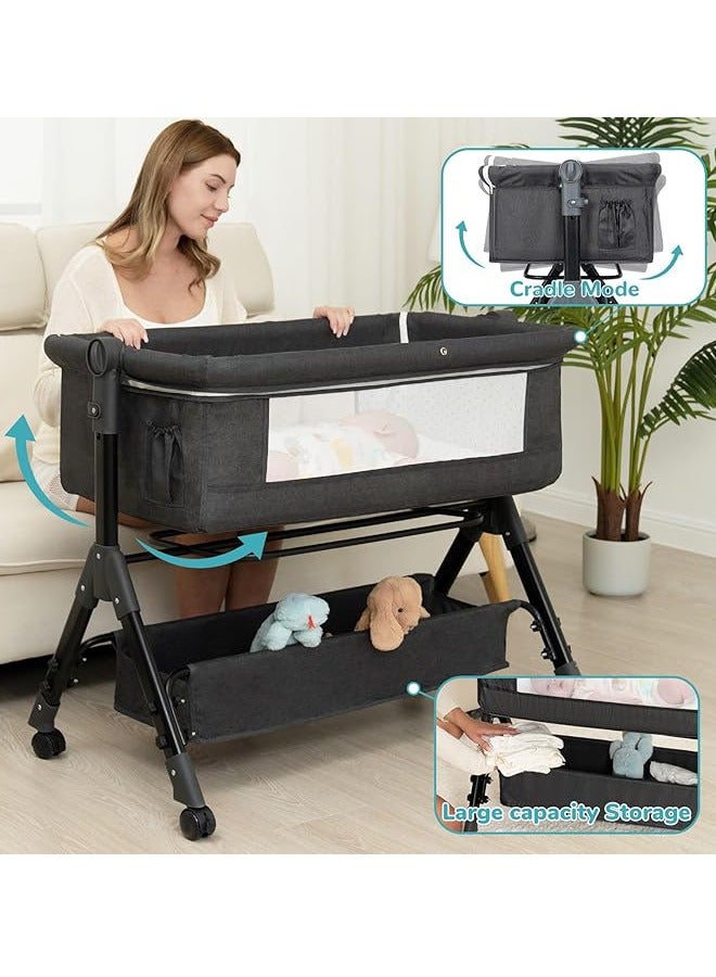 جو توي سرير محمول Bassinet للطفل، 3 في 1 Bassinet السرير النوم مع العجلات، Mosquito Net، قابلة للطي سرير الطفل حديثي الولادة - Image 4