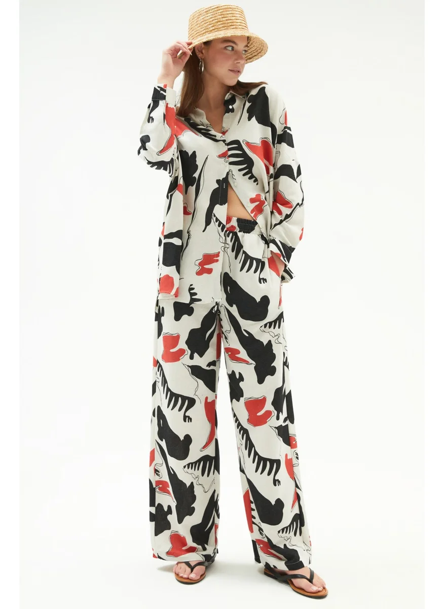 JUNE Exclusive Patterned Linen Blend Trousers